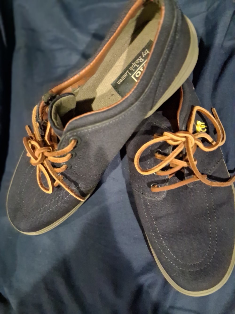 Ralph Lauren Navy Canvas Boat Shoes with Brown Laces